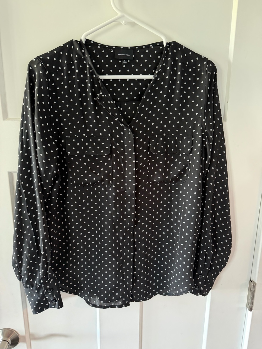 Who What Wear Black and White Polka Dot Blouse